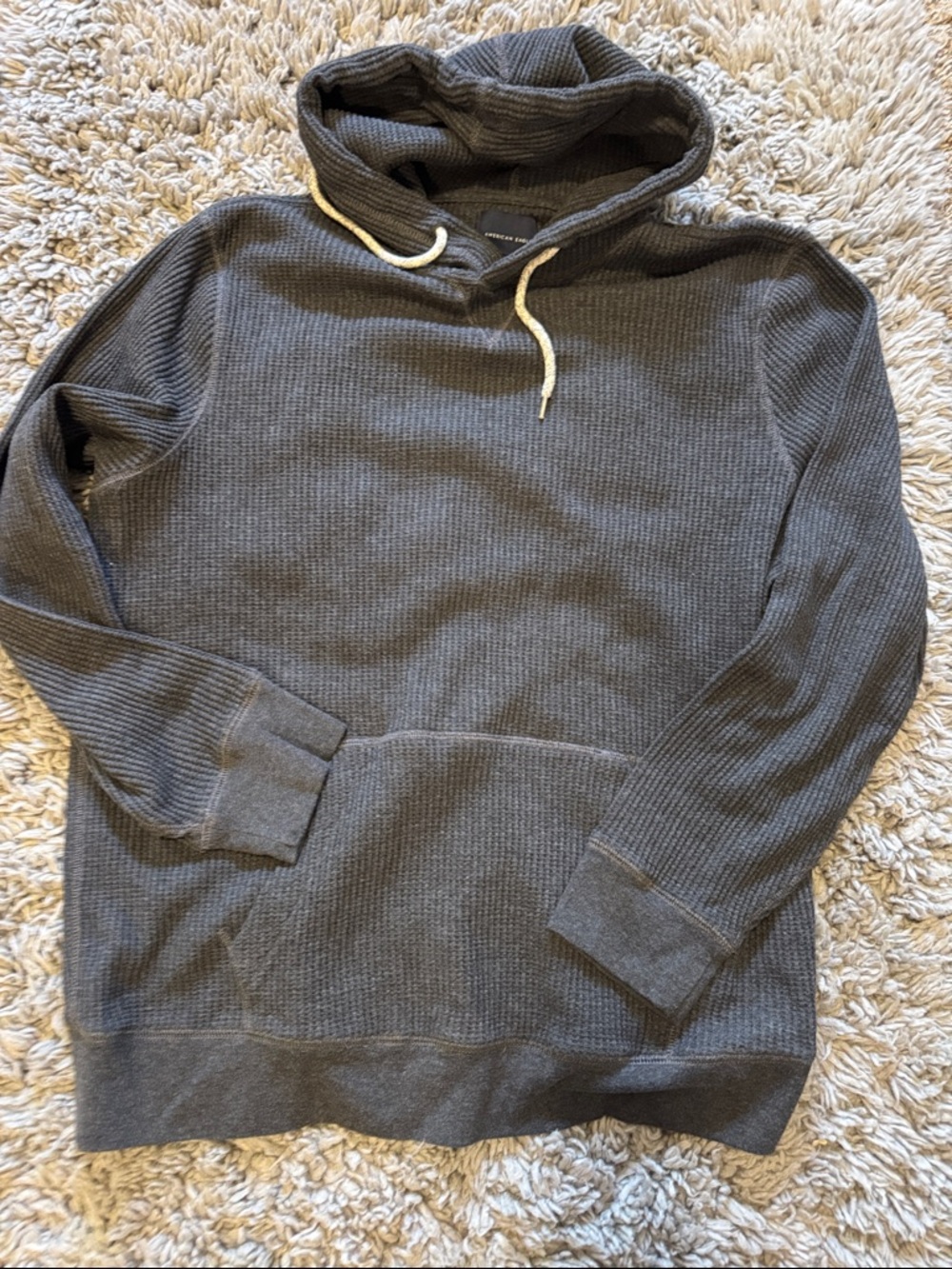 American Eagle Outfitters Charcoal Gray Waffle-Knit Hooded Sweater